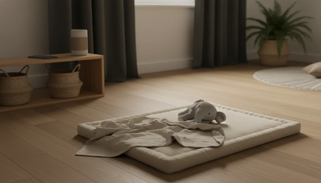 A preschool nap room with a phone and speaker set away from a cozy child’s mattress.